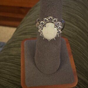 HSN Opal and cz cocktail ring sz 6